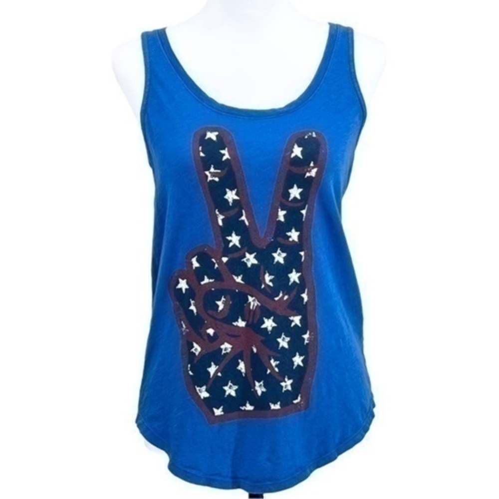 Lucky Brand Women's Blue Peace Star Graphic Tank Top Size XS Extra Small